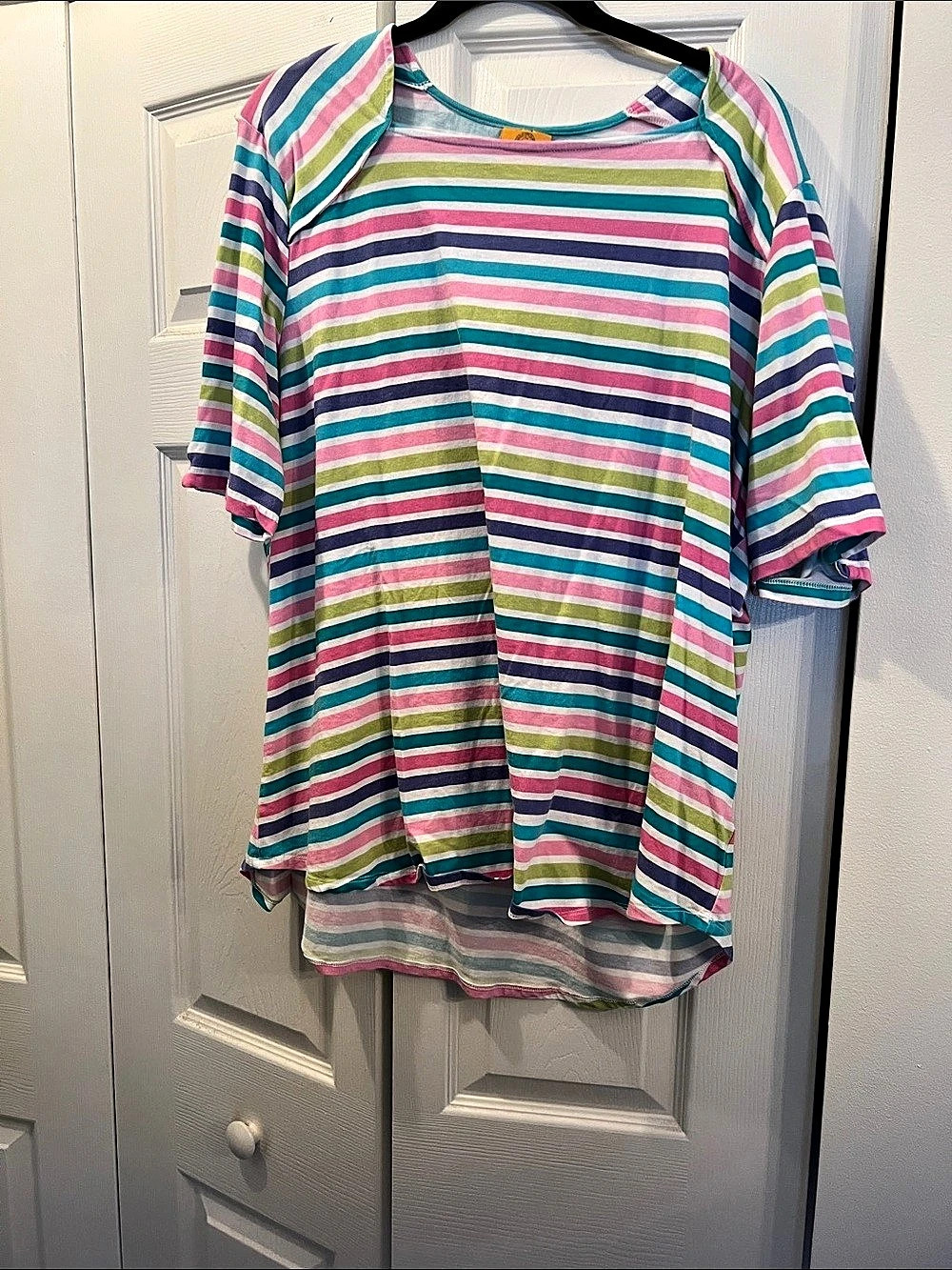 Ruby Rd. Striped Tunic Pink & Teal Size 3X Like New